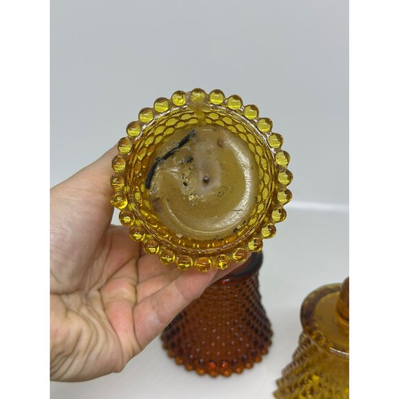 VTG Set of 4 Peg/Candle Holder Diamond Point Brown Amber Votive Cups Glass READ - Picture 5 of 10